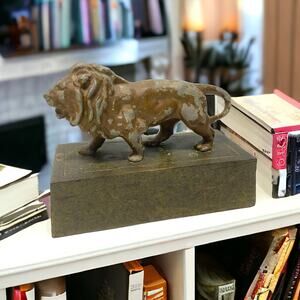 Lion Statue Doorstop Book End Figure Standing on Hollow Box Metal